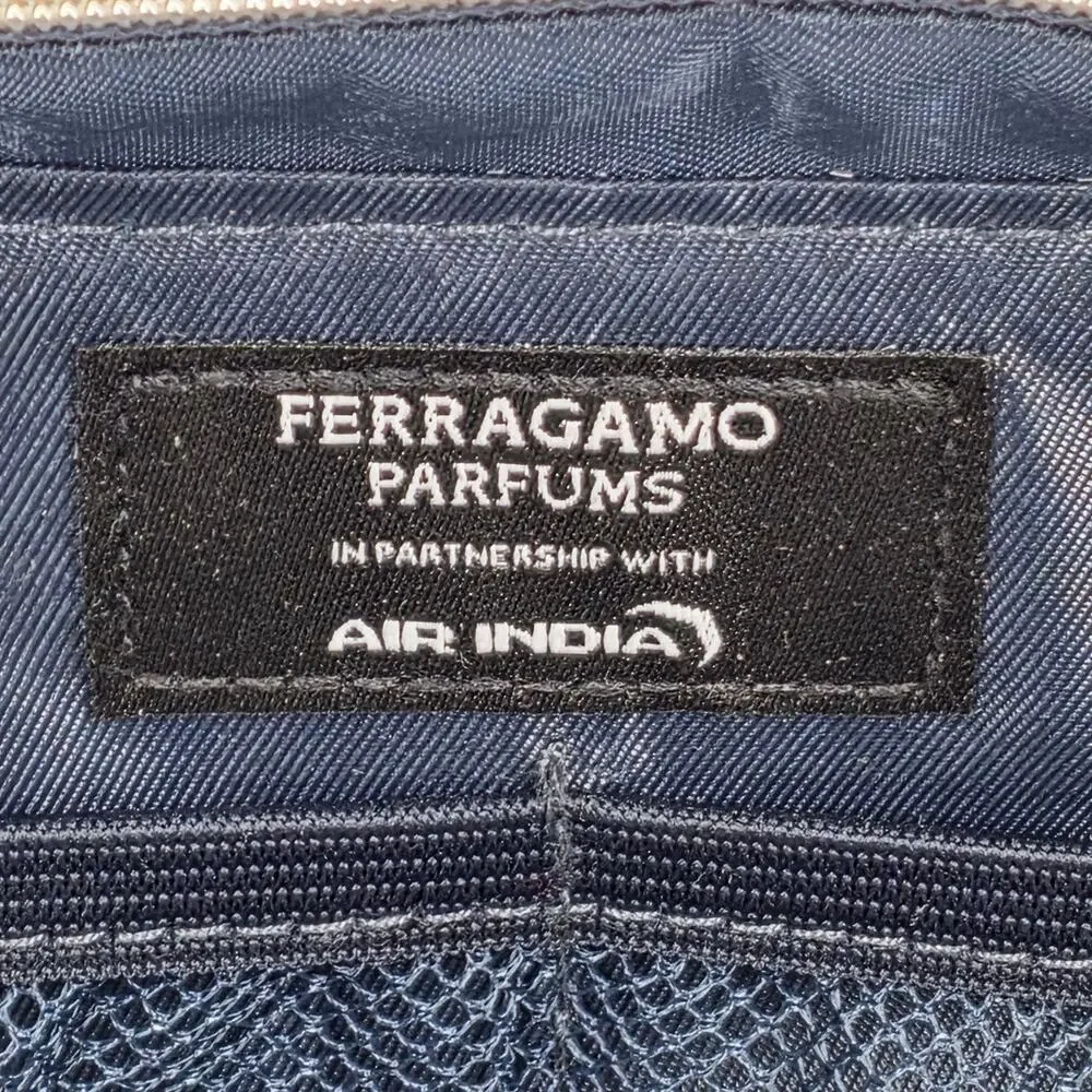 FERRAGAMO PARFUMS x AIR INDIA AMENITY POUCH – NAVY BLUE – GOLD HARDWARE – 8x6x2